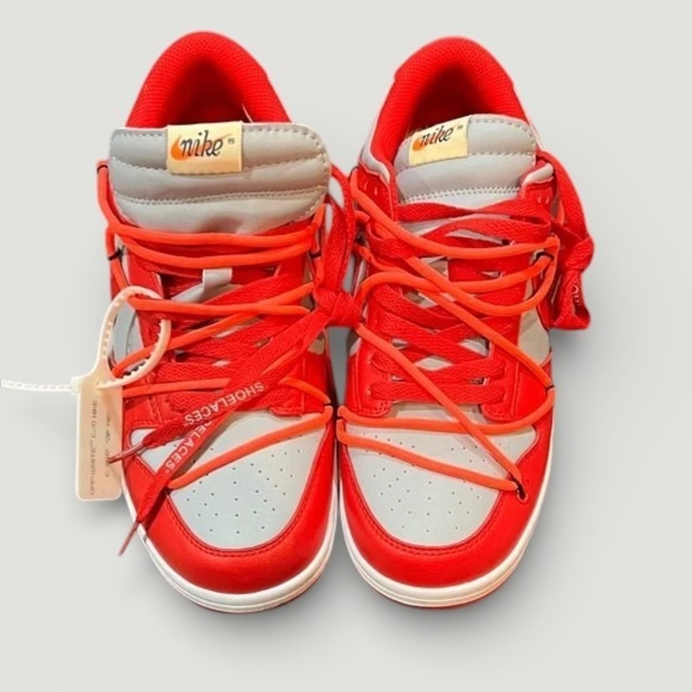 Nike Off-White Red White Dunk Low Sneakers - Picture 3 of 10